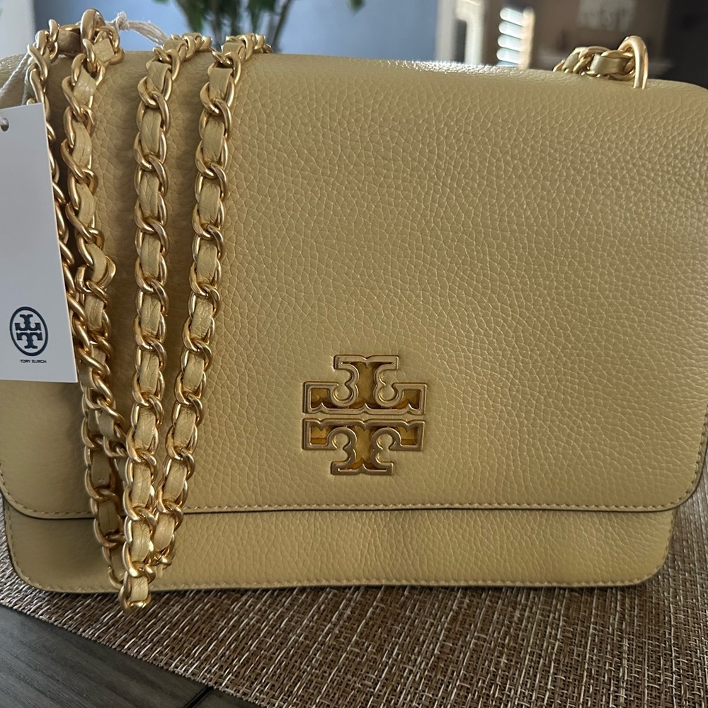 Tory Burch Britten/‎ Yellow  Gold Shoulder Bag with Chain Strap